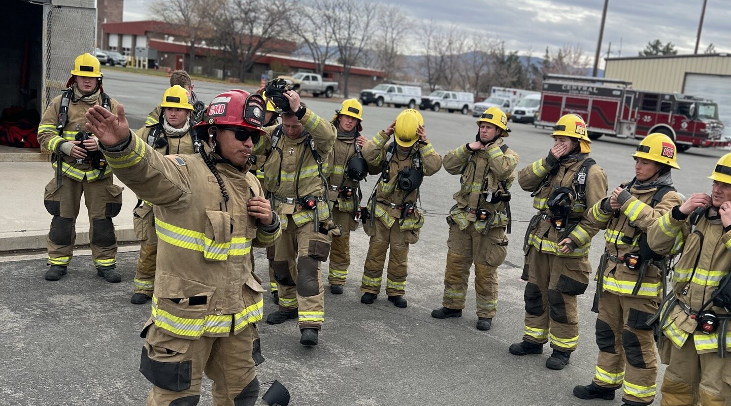 Brian Fischer, tactical strength coach with Sparks firefighters at fire training, Reno NV